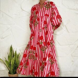 Reserved! 🌿❤️Red and White Striped Kids Dress with Floral Design❤️🌿